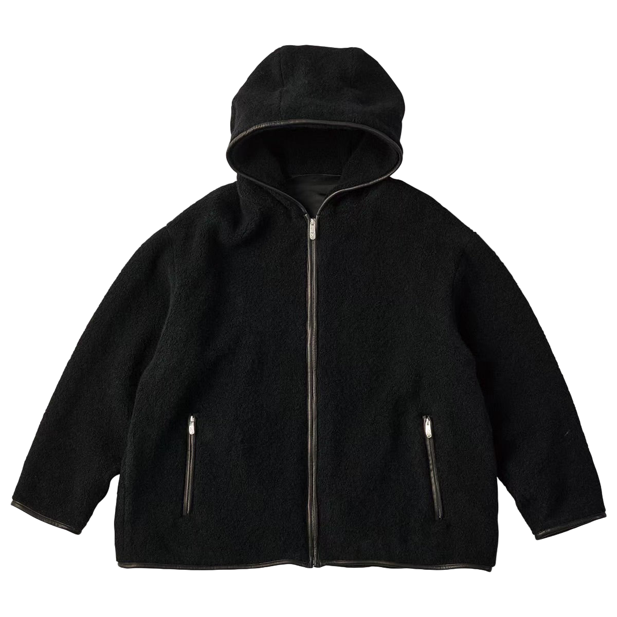 CASHMERE ZIP UP HOOD JACKET W / LEATHER PIPING (ENTREFINO)
