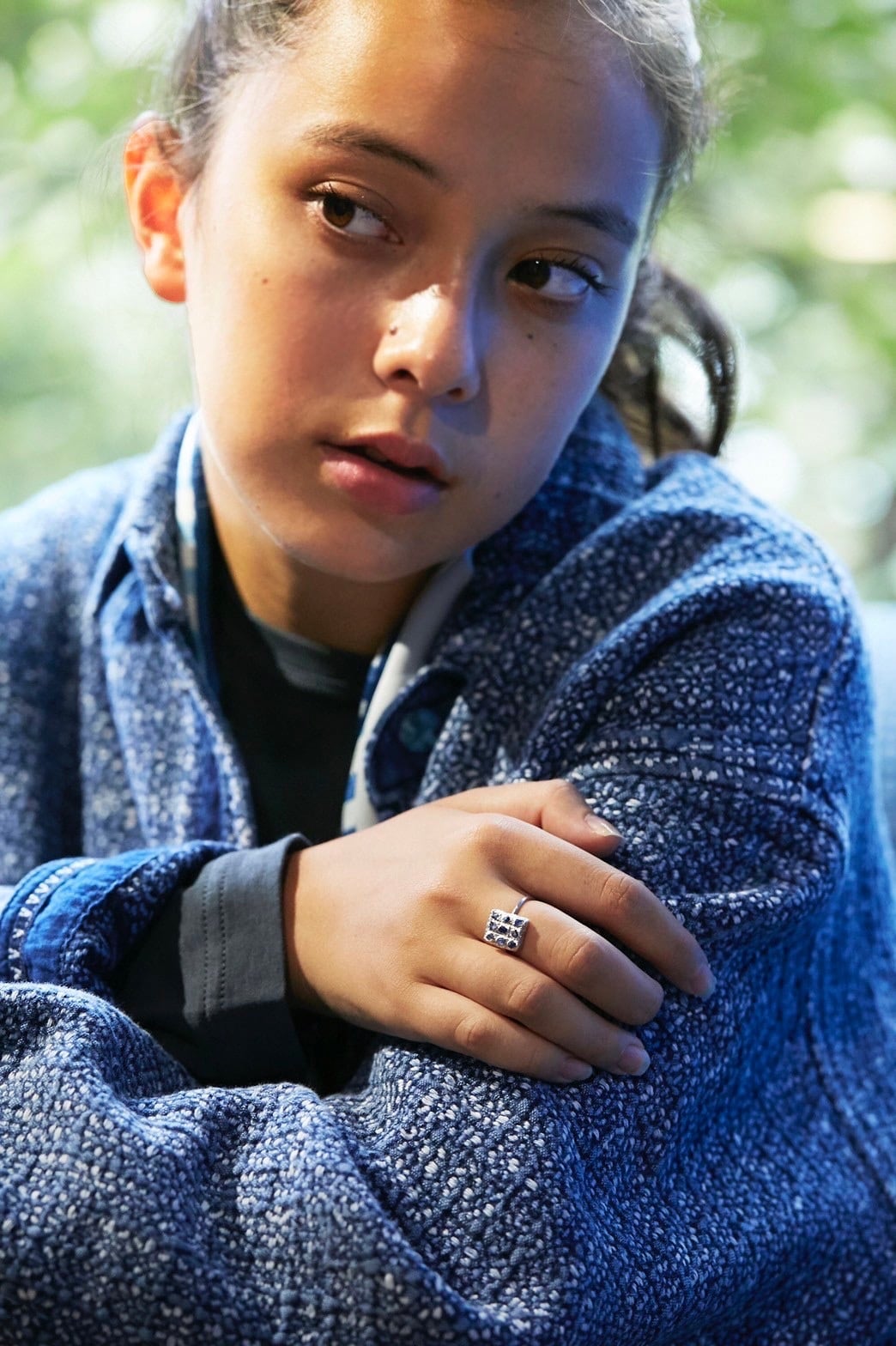 BLUE SAPPHIRE PLATINUM RING "NAVARATNA"