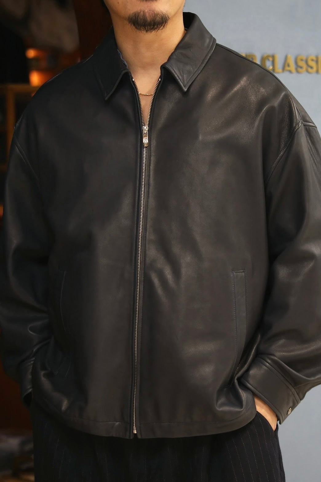 LEATHER ZIP UP JACKET W / LOVE & PEACE SILVER (ENTREFINO)