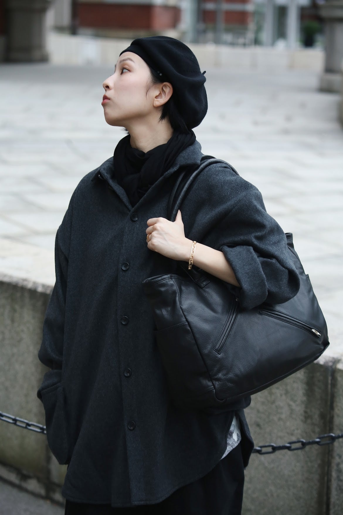 PC RIDERS LEATHER TOTE BAG L W / SILVER ZIPPER