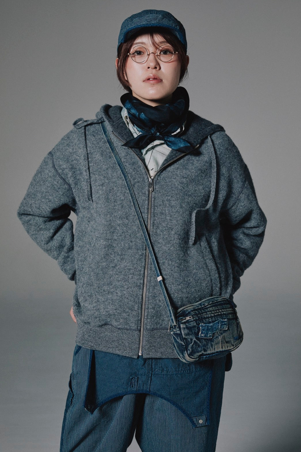 BABY ALPACA / CASHMERE DOUBLE FACE ZIP UP PARKA W / SILVER ZIPPER