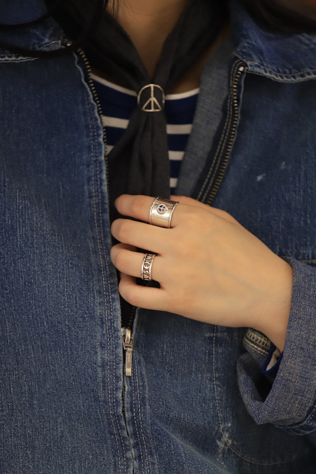PEACE INLAY SILVER RING