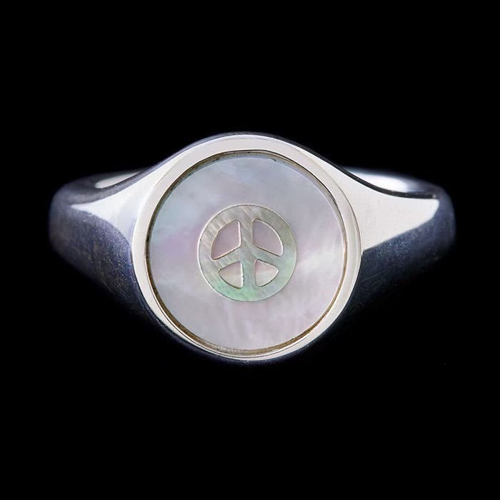 PEACE SHELL SILVER INLAY RING
