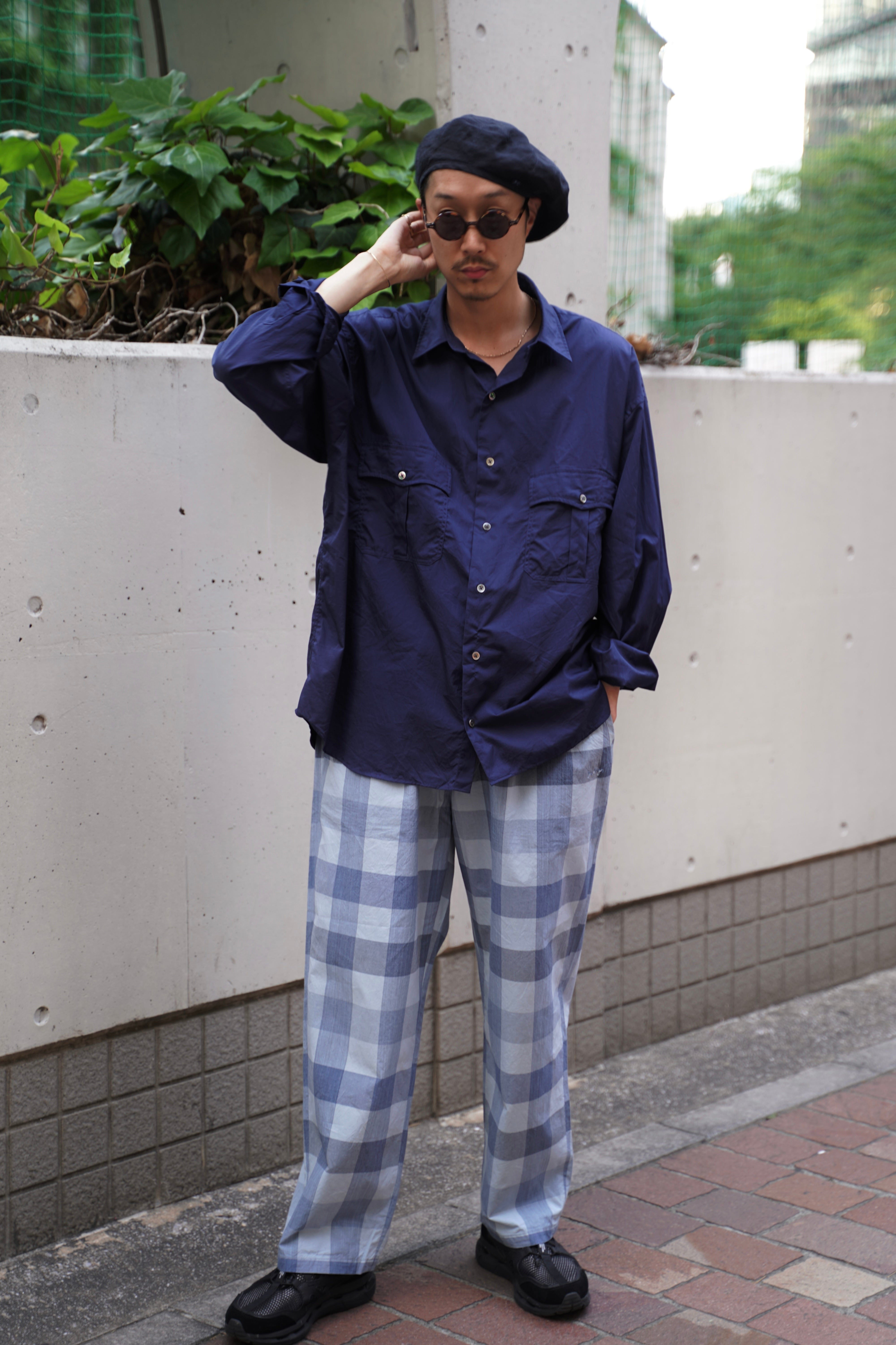 H/W INDIGO CHECK EASY PANTS