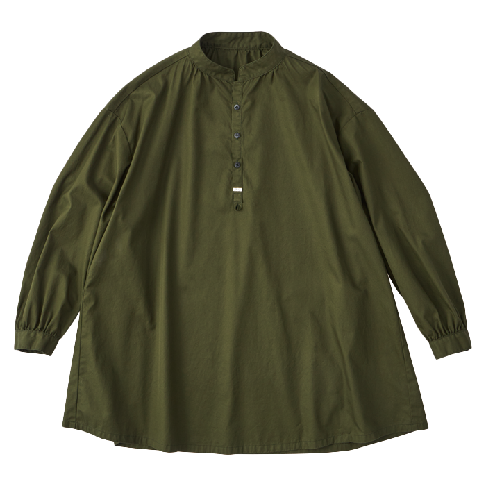 GABARDINE STAND COLLAR LONG SMOCK SHIRT