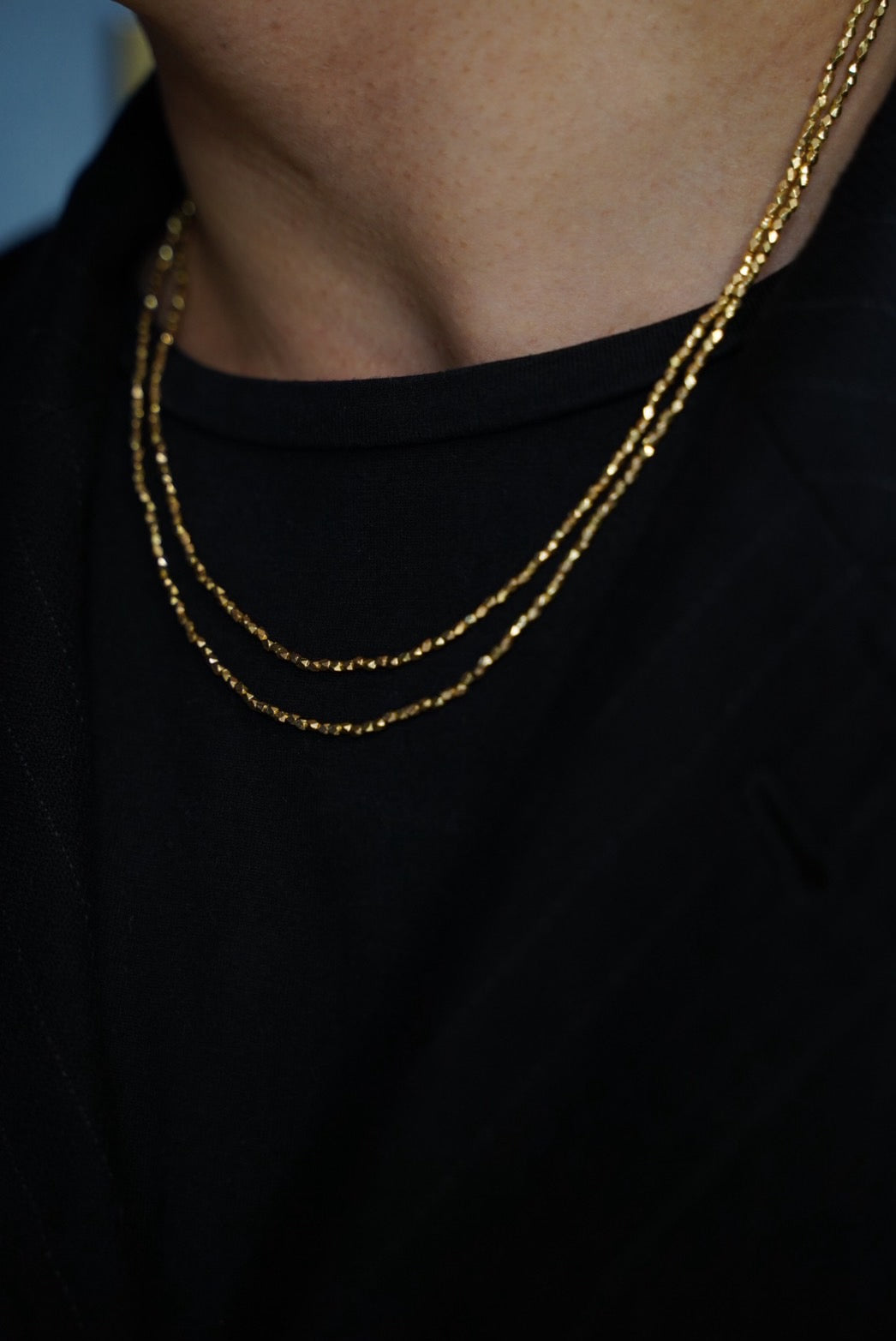 "PC GINZA EXCLUSIVE" ANTIQUE GOLD & YELLOW GOLD BEADS NECKLACE 18.5