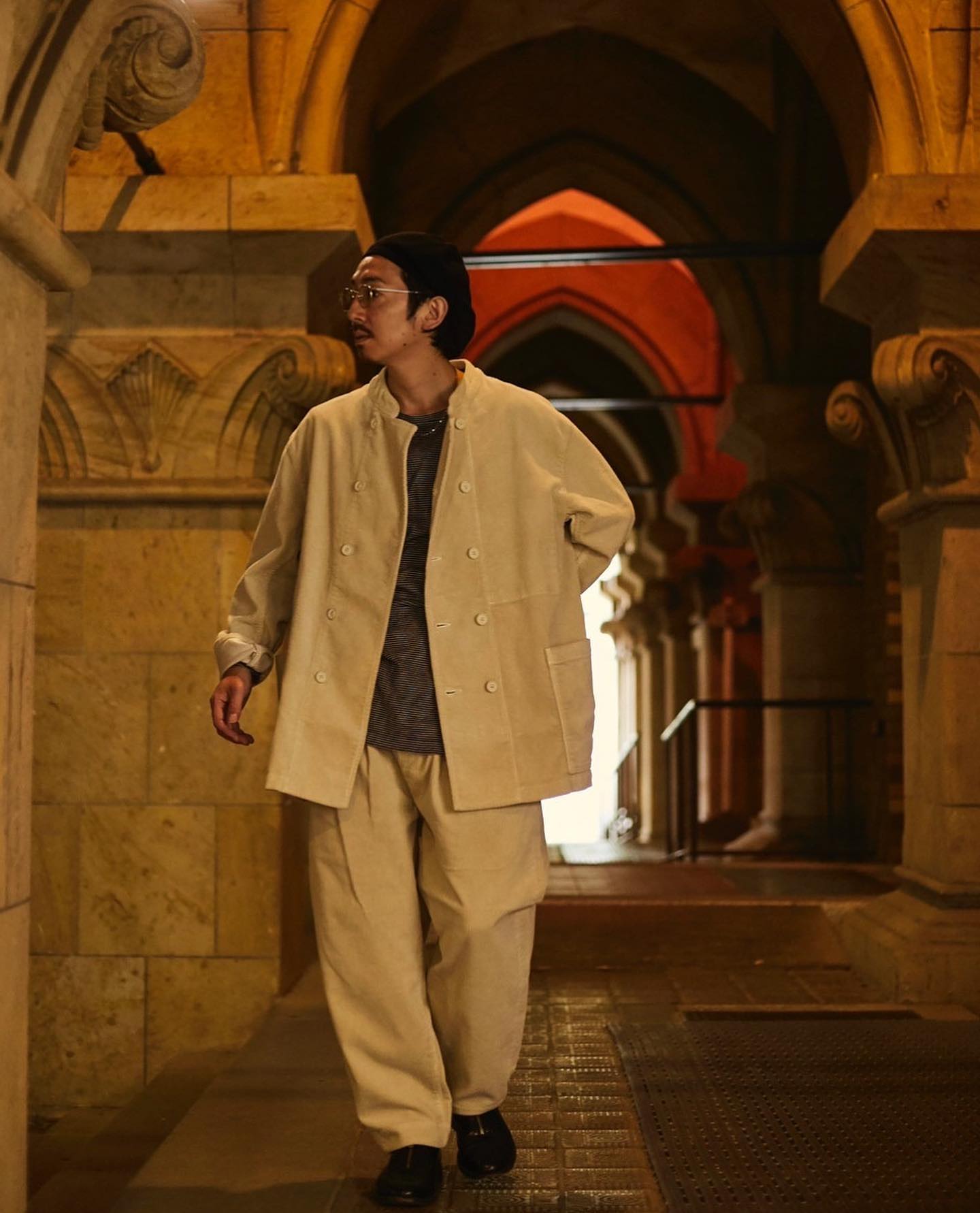 CORDUROY STAND COLLAR FRENCH DOUBLE JACKET