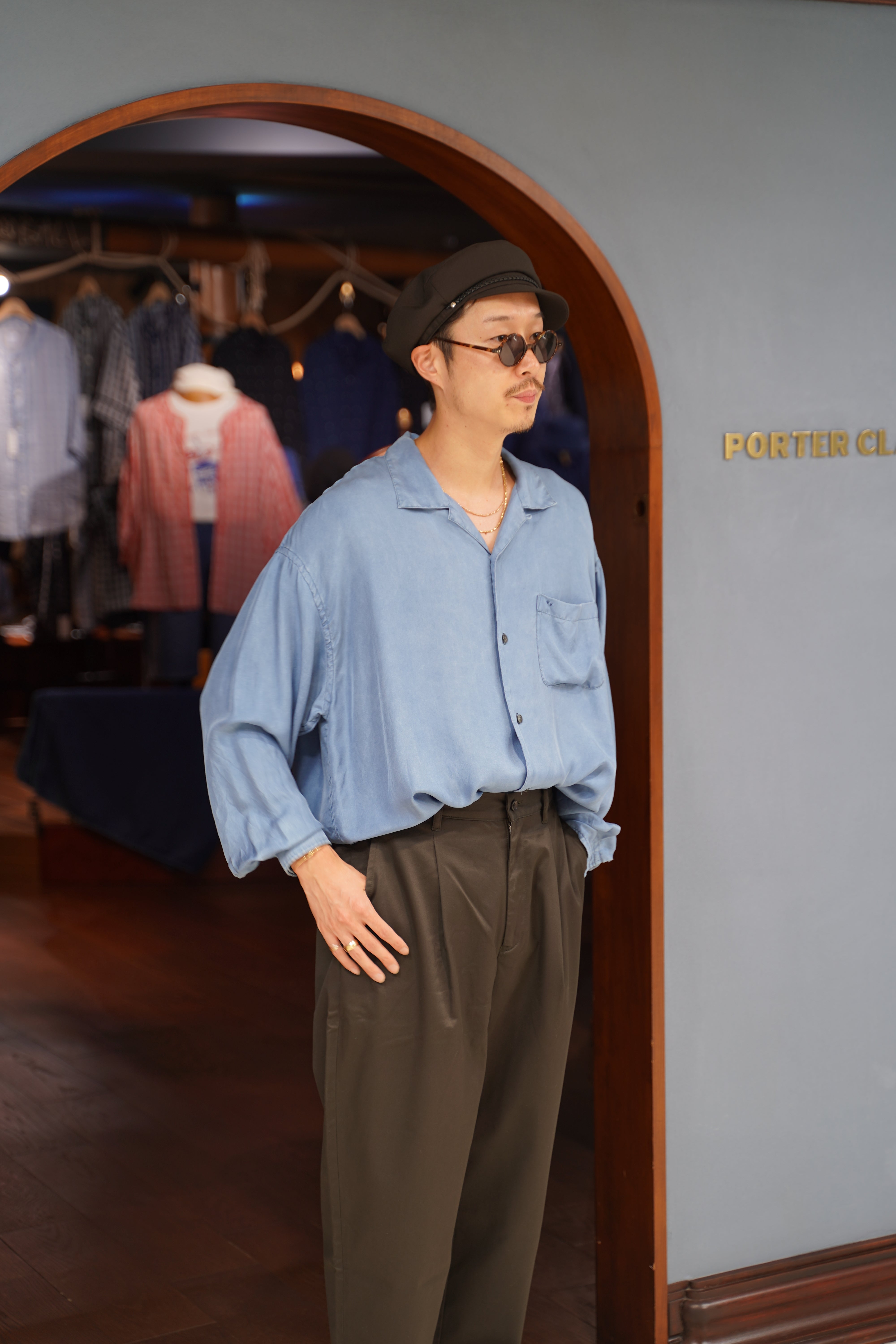 H/W INDIGO SILK LONG SHIRT