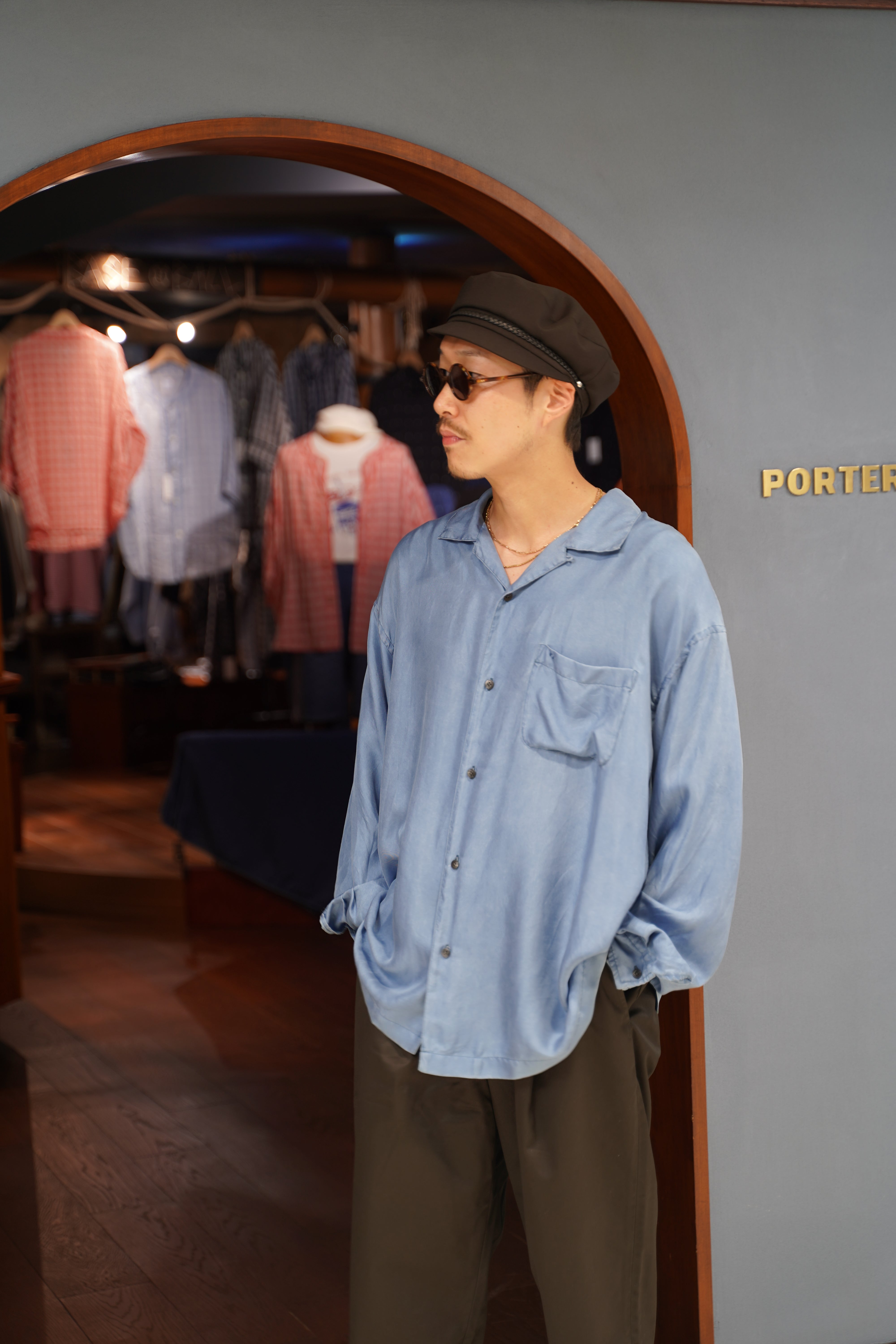 H/W INDIGO SILK LONG SHIRT