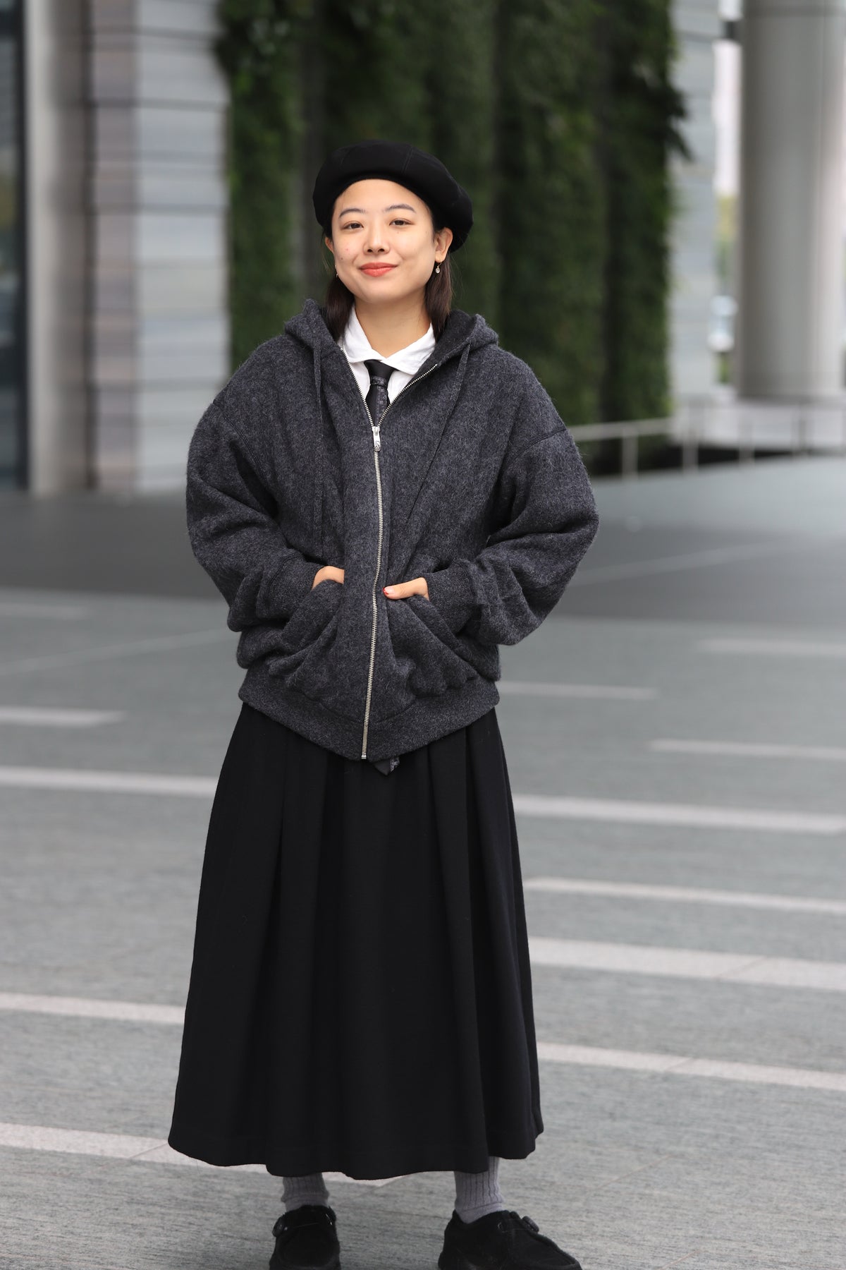 BABY ALPACA / CASHMERE DOUBLE FACE ZIP UP PARKA W / SILVER ZIPPER