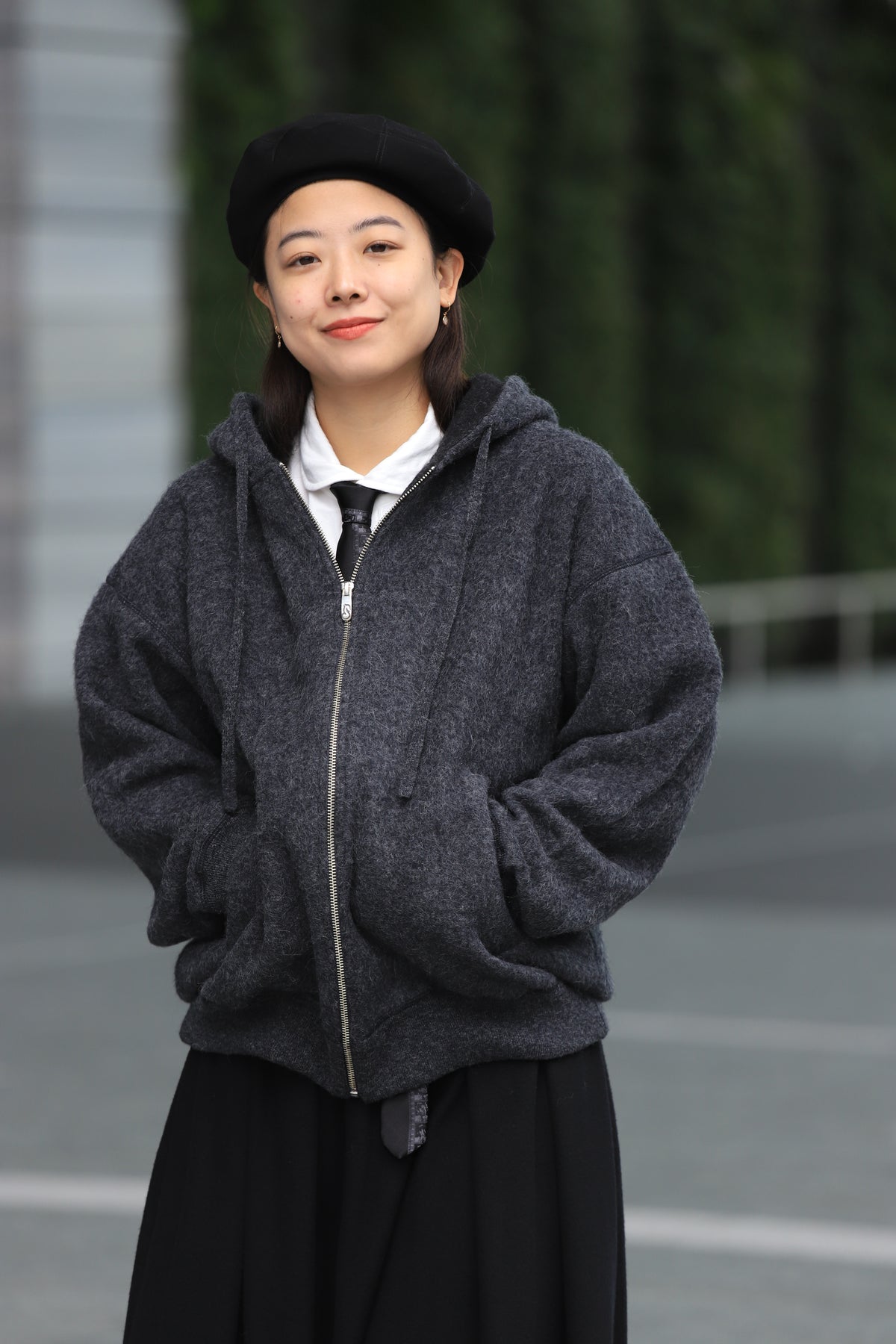 BABY ALPACA / CASHMERE DOUBLE FACE ZIP UP PARKA W / SILVER ZIPPER