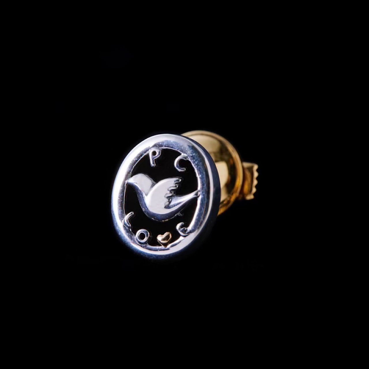 SILVER BIRD PIN W/GOLD・ONYX