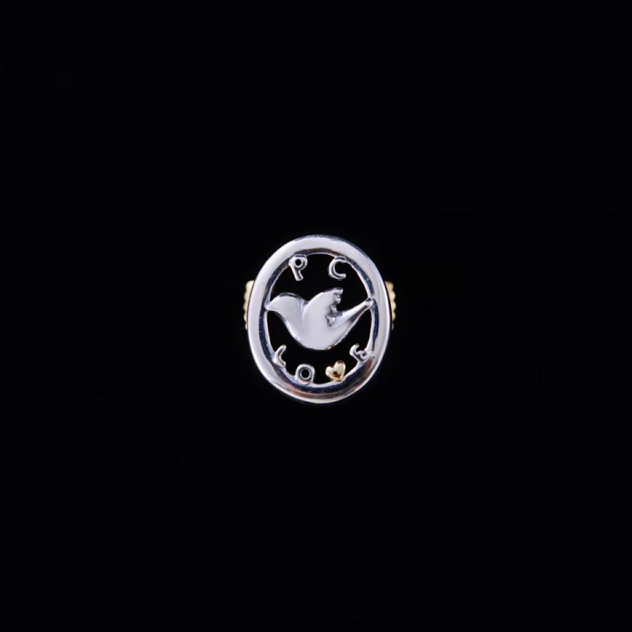 SILVER BIRD PIN W/GOLD・ONYX