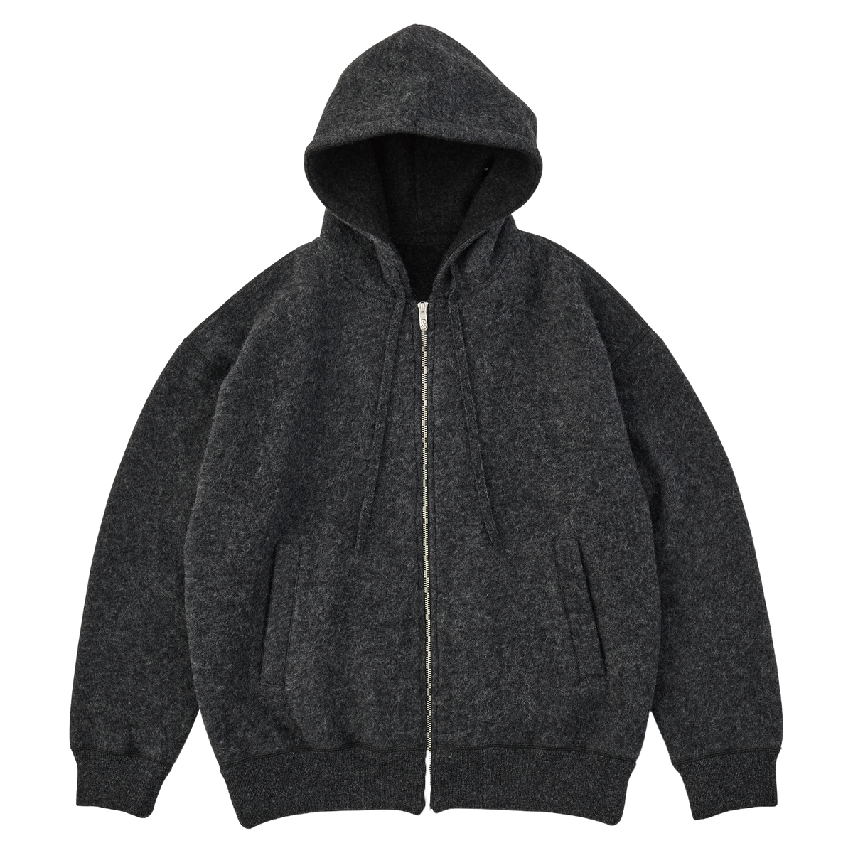 BABY ALPACA / CASHMERE DOUBLE FACE ZIP UP PARKA W / SILVER ZIPPER
