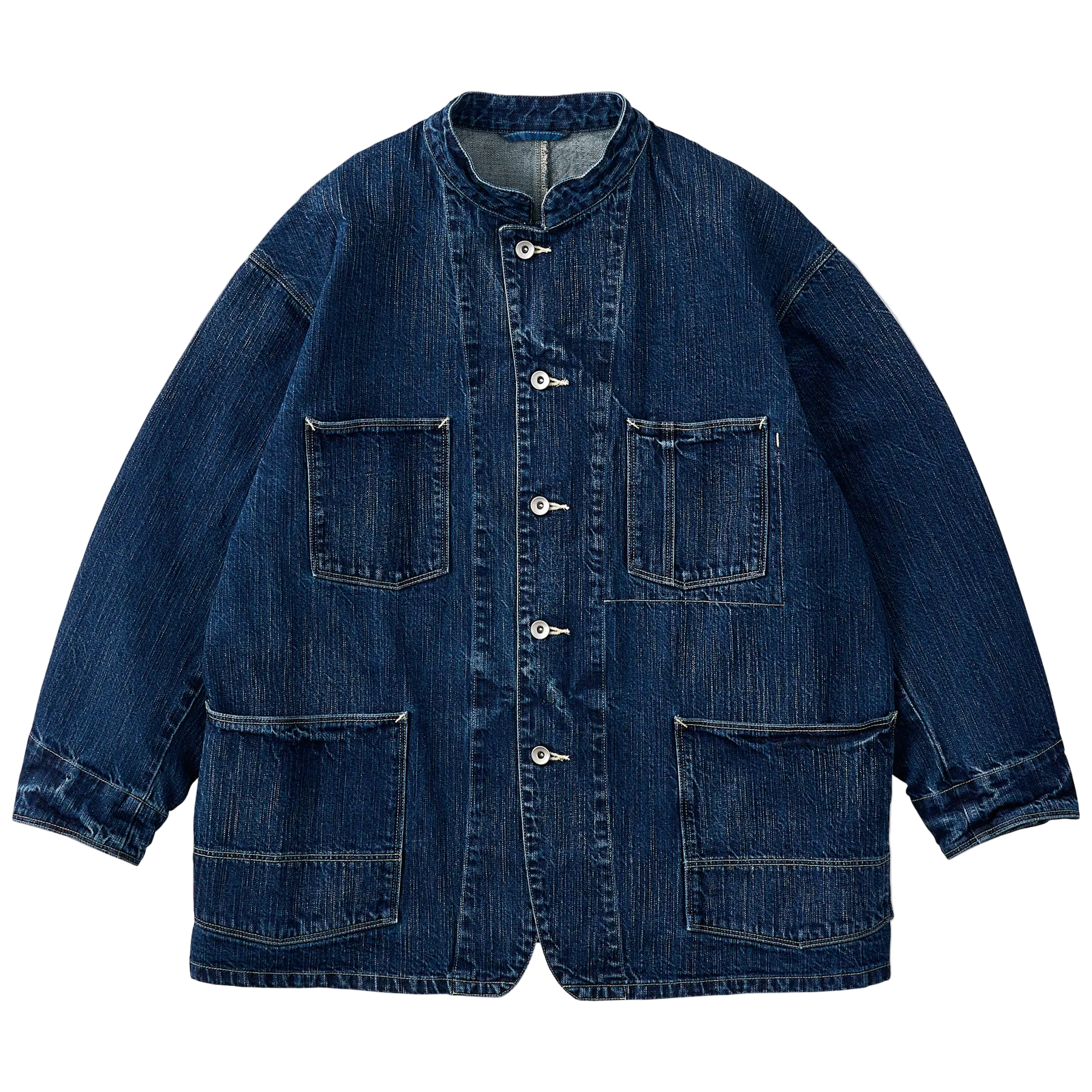 STEINBECK DENIM STAND COLLAR JACKET -NAVY- STEINBECK DENIM STAND COLLAR JACKET -NAVY-