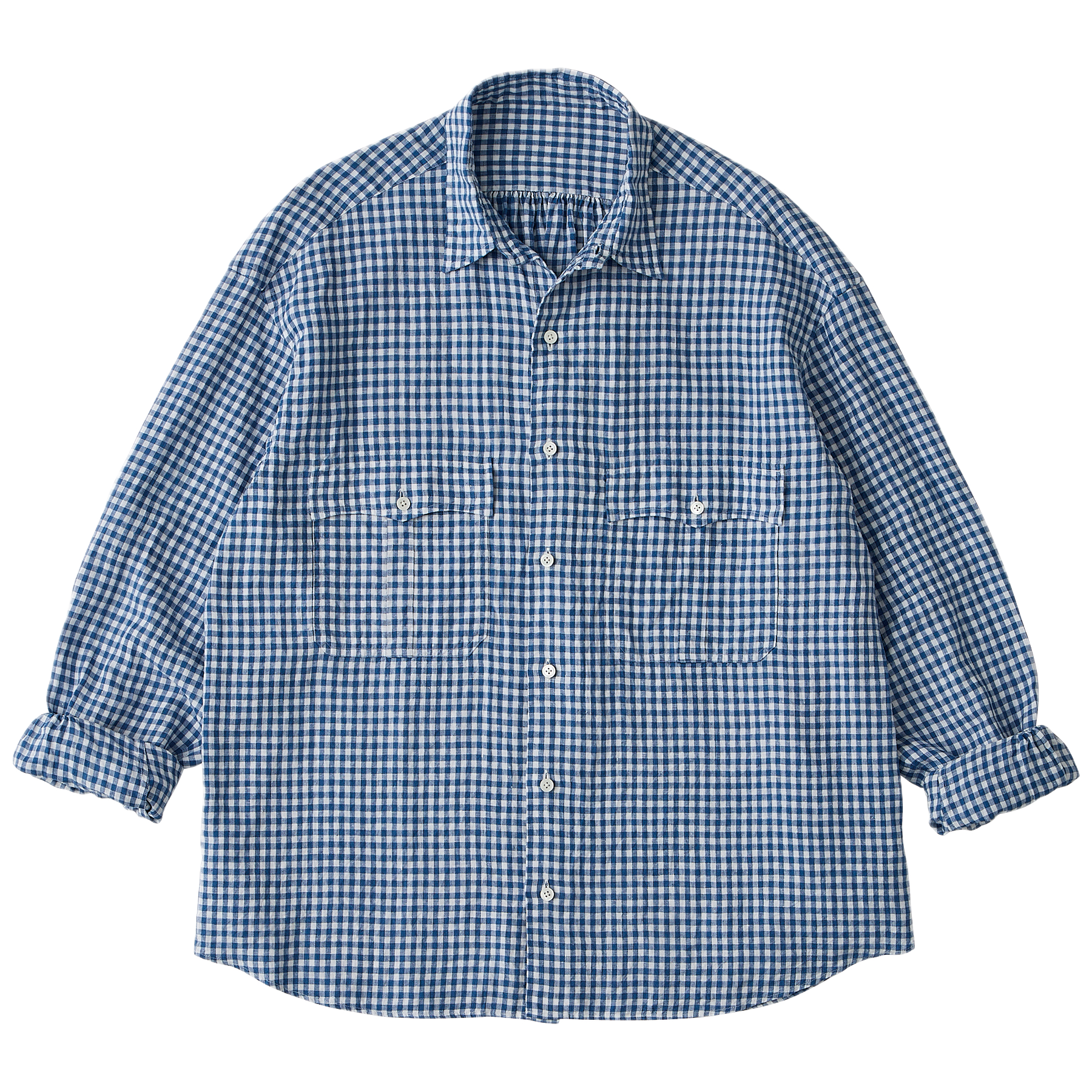 ROLL UP LINEN GINGHAM CHECK SHIRT