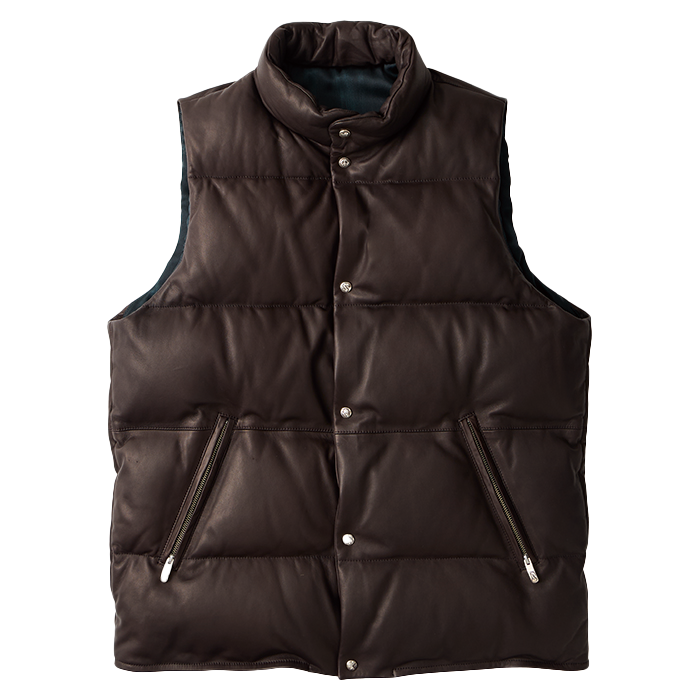 LEATHER DOWN VEST W/LOVE & PEACE SILVER (ENTREFINO)