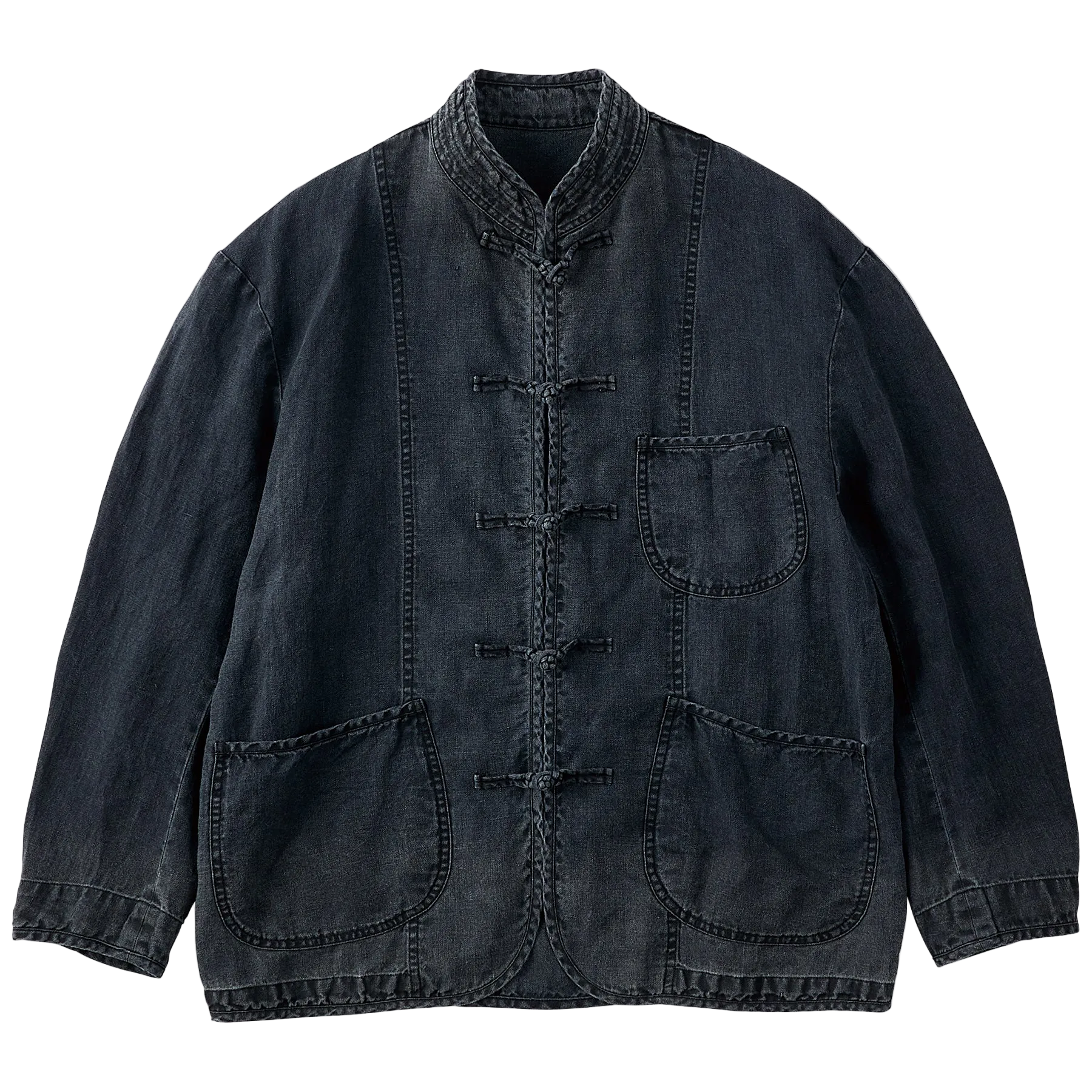 Porter Classic 絣Chinese jacket BLACK LINEN CHINESE JACKET