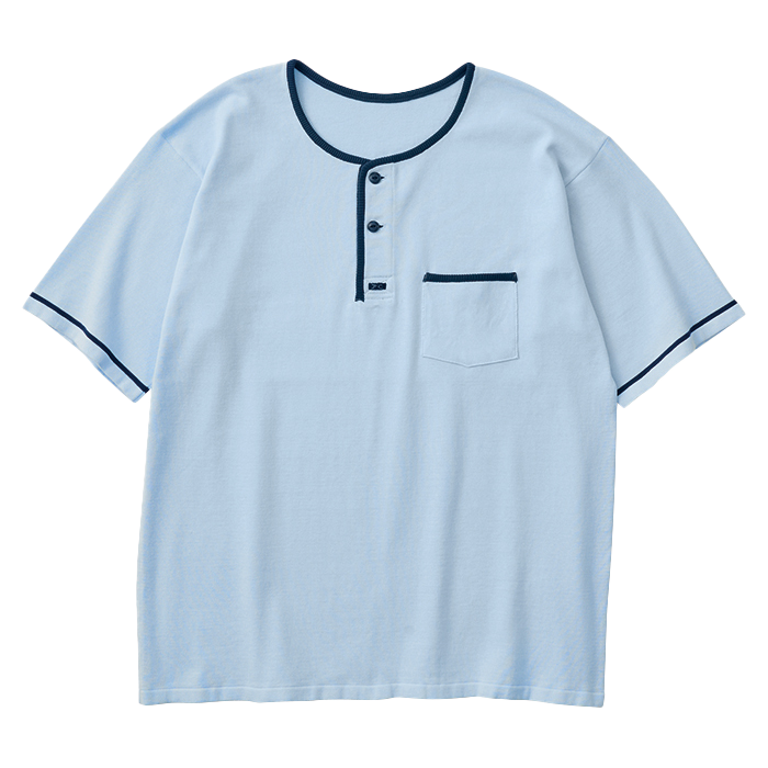 SUMMER COTTON HENLEY NECK T-SHIRT