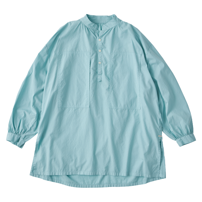 STAND COLLAR LONG SMOCK SHIRT WATCH CHAIN ITEM (NILE GIZA COTTON