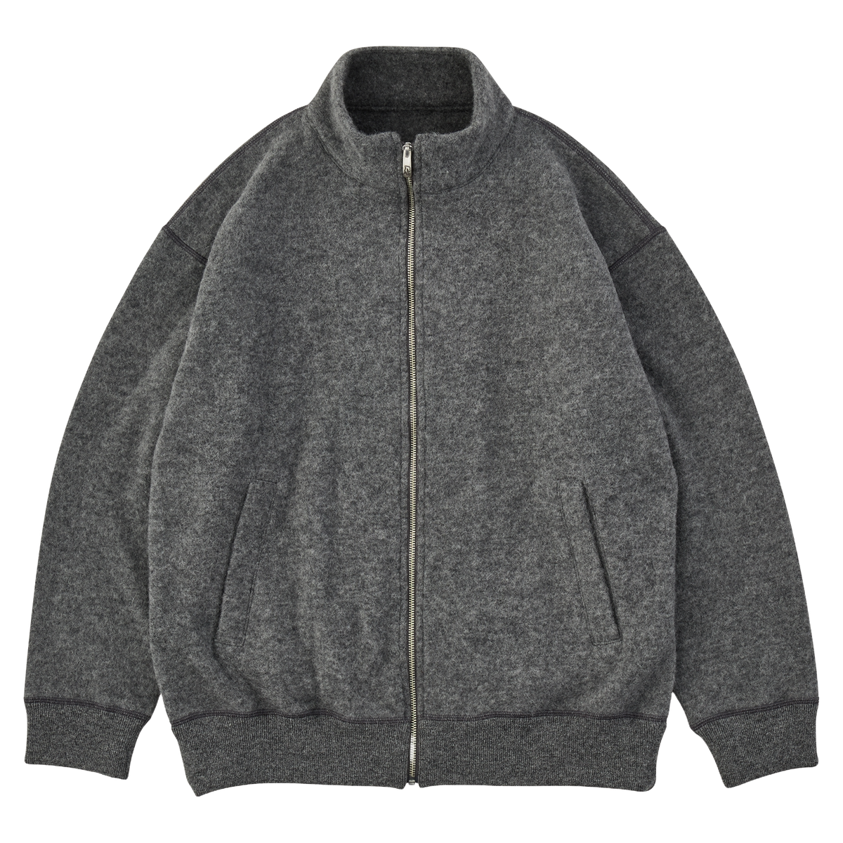 BABY ALPACA / CASHMERE DOUBLE FACE ZIP UP JACKET W / SILVER ZIPPER