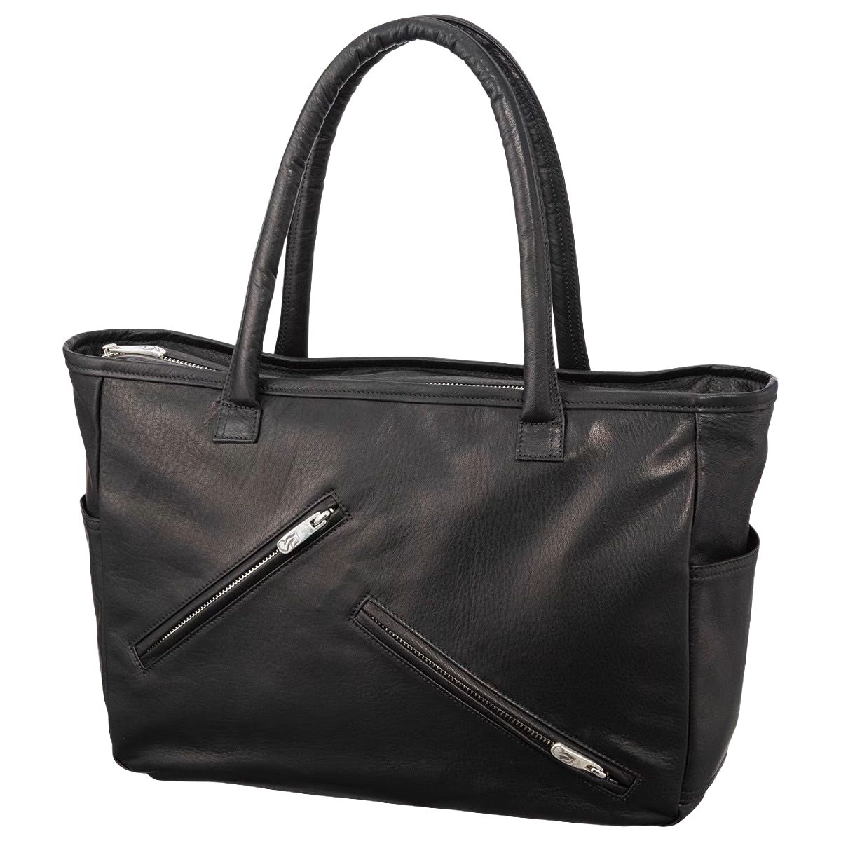 PC RIDERS LEATHER TOTE BAG M W / SILVER ZIPPER
