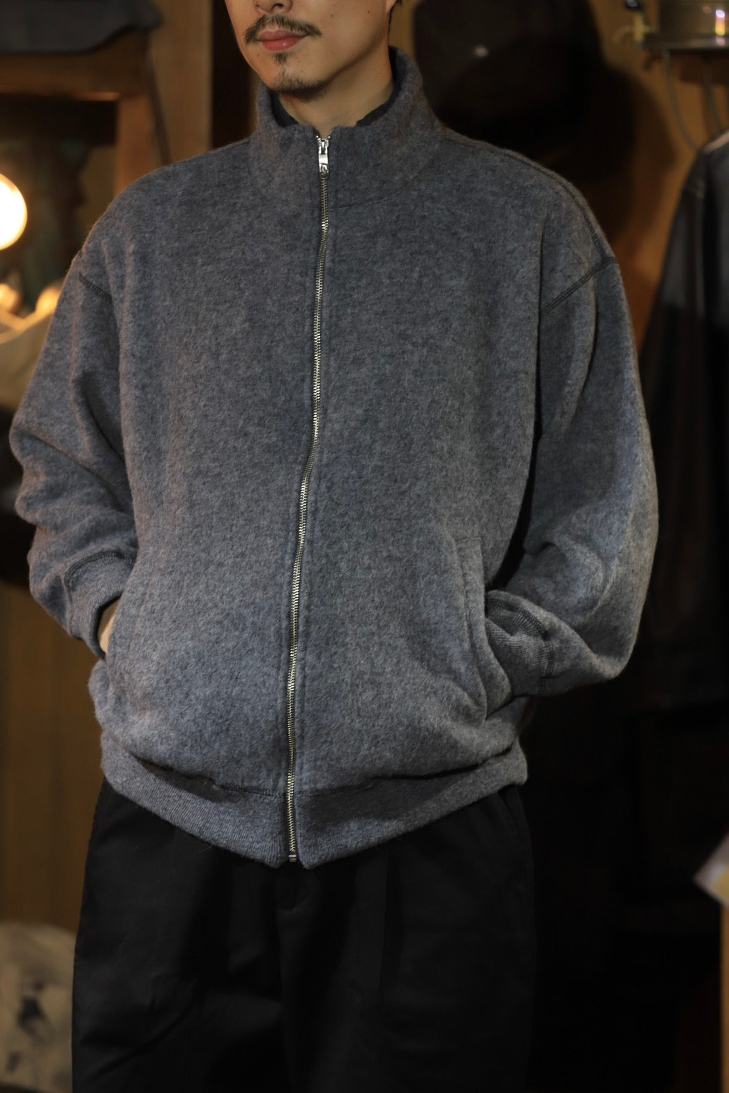 BABY ALPACA / CASHMERE DOUBLE FACE ZIP UP JACKET W / SILVER ZIPPER