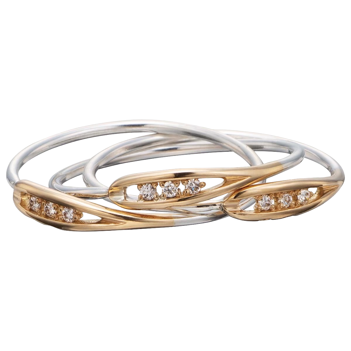 NEEDLE TRIPLE RING W / DIAMONDS