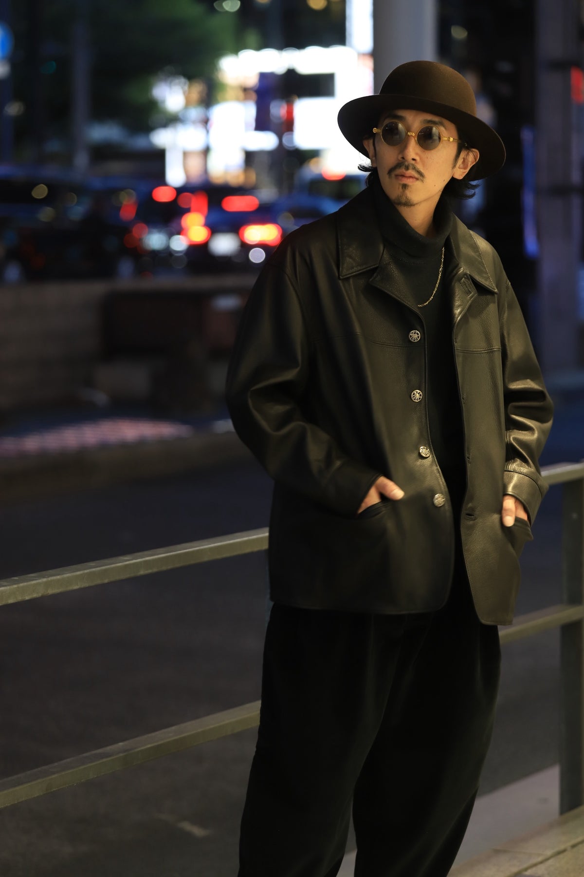 LEATHER CAR COAT W / SILVER BUTTONS