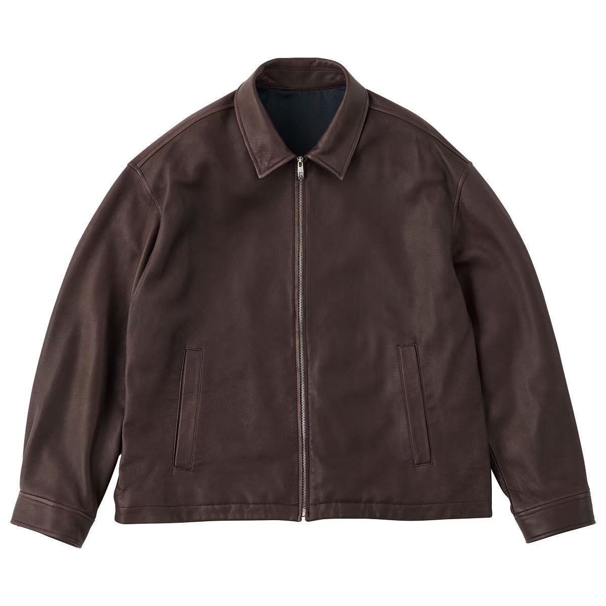 【000102】 VINTAGE LEATHER JACKET LEATHER ZIP UP JACKET W / LOVE & PEACE SILVER (ENTREFINO)