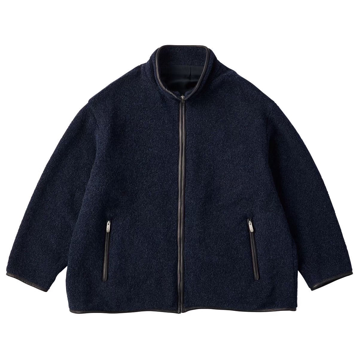 CASHMERE ZIP UP JACKET W / LEATHER PIPING (ENTREFINO)