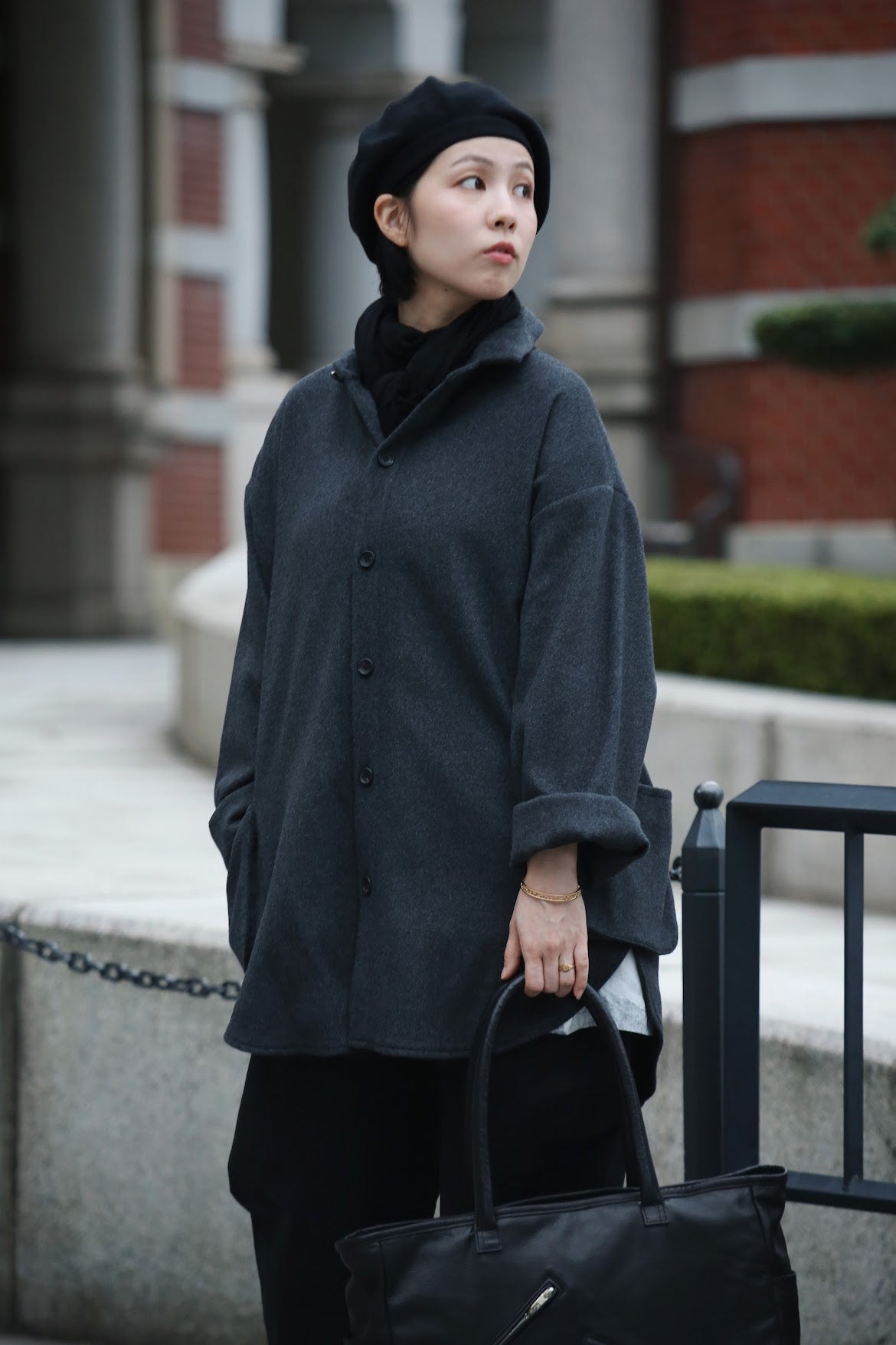 PC RIDERS LEATHER TOTE BAG L W / SILVER ZIPPER