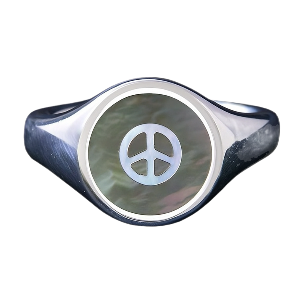 PEACE SHELL SILVER INLAY RING