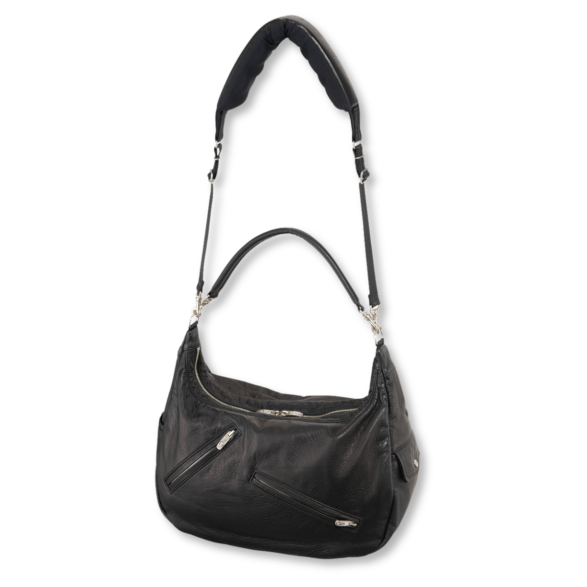 PC RIDERS LEATHER NEWTON SHOULDER BAG W / LOVE & PEACE SILVER