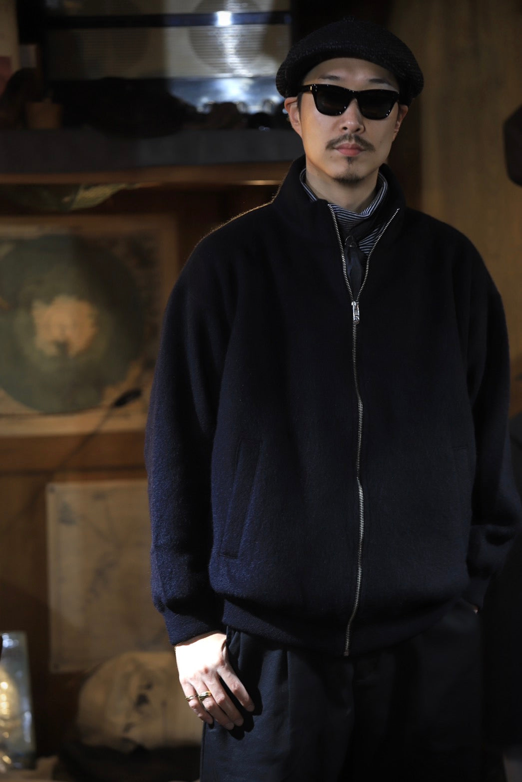 BABY ALPACA / CASHMERE DOUBLE FACE ZIP UP JACKET W / SILVER ZIPPER