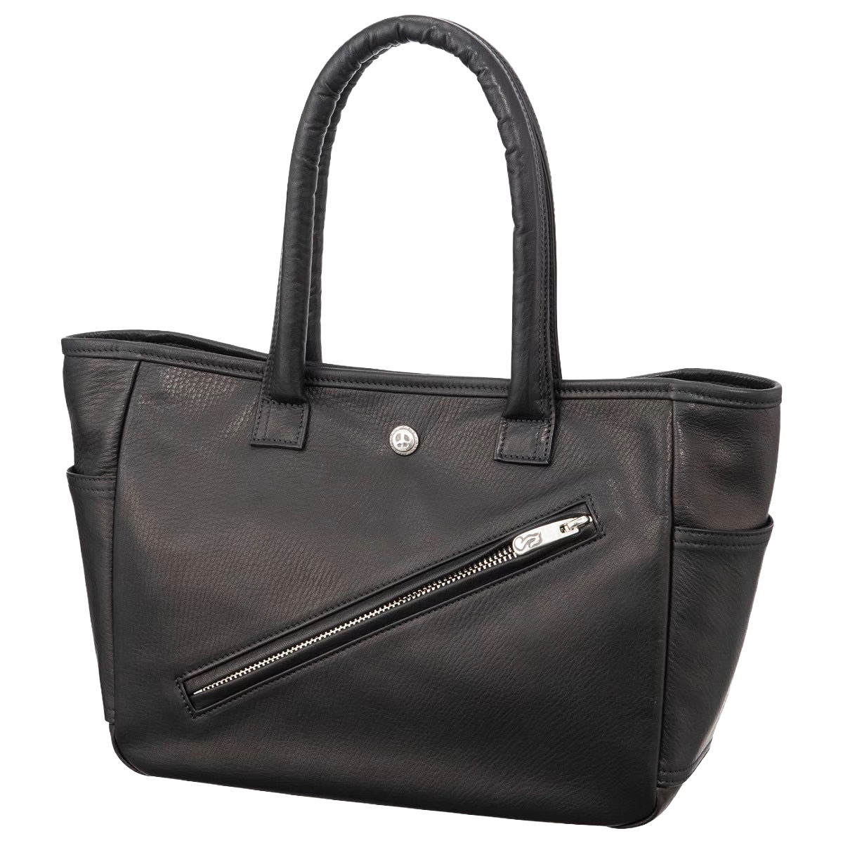 PC RIDERS LEATHER TOTE BAG L W / SILVER ZIPPER