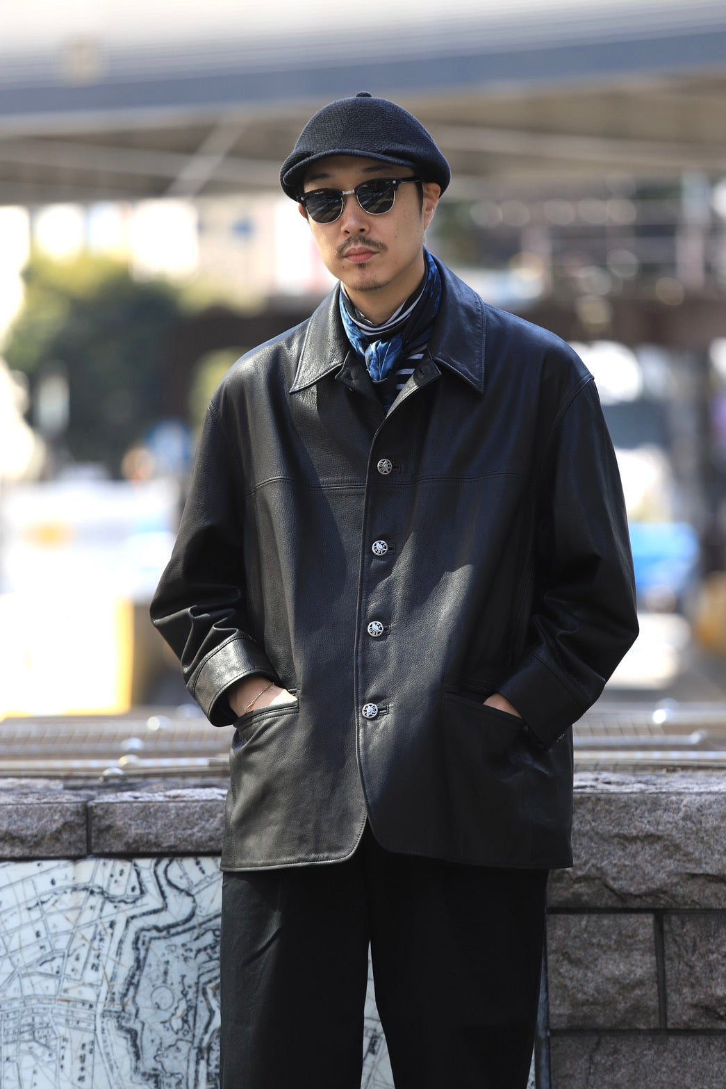 LEATHER CAR COAT W / SILVER BUTTONS