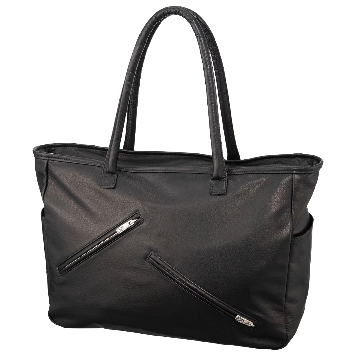 PC RIDERS LEATHER TOTE BAG L W / SILVER ZIPPER