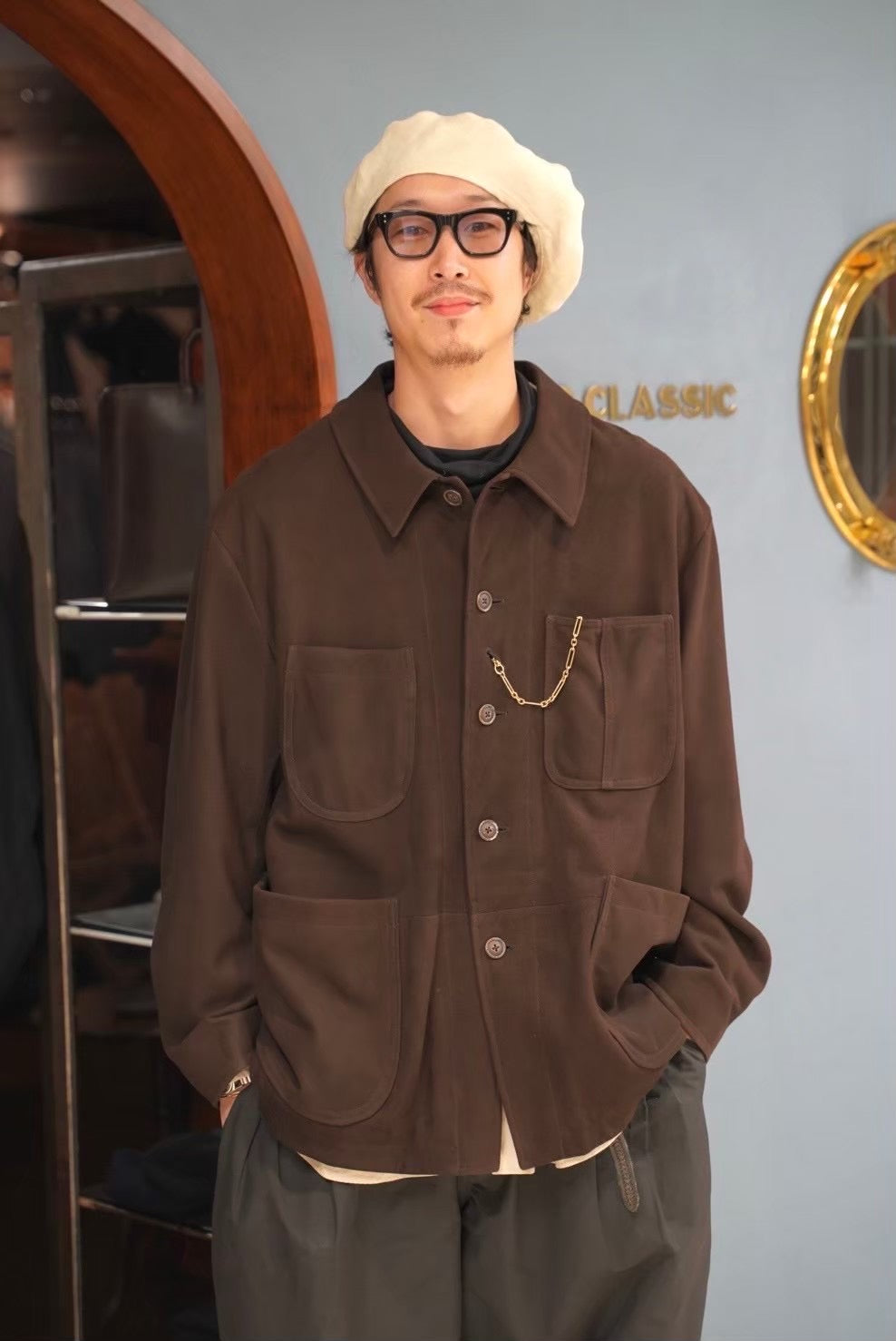 LEATHER SUEDE FRENCH JACKET WATCH CHAIN ITEM (ENTREFINO)