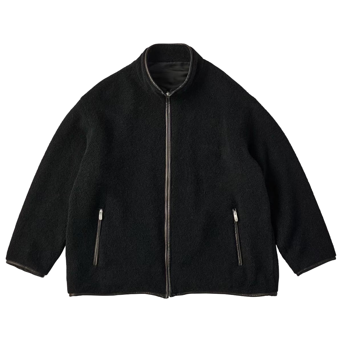 CASHMERE ZIP UP JACKET W / LEATHER PIPING (ENTREFINO)