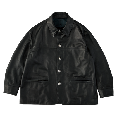 LEATHER CAR COAT W / SILVER BUTTONS