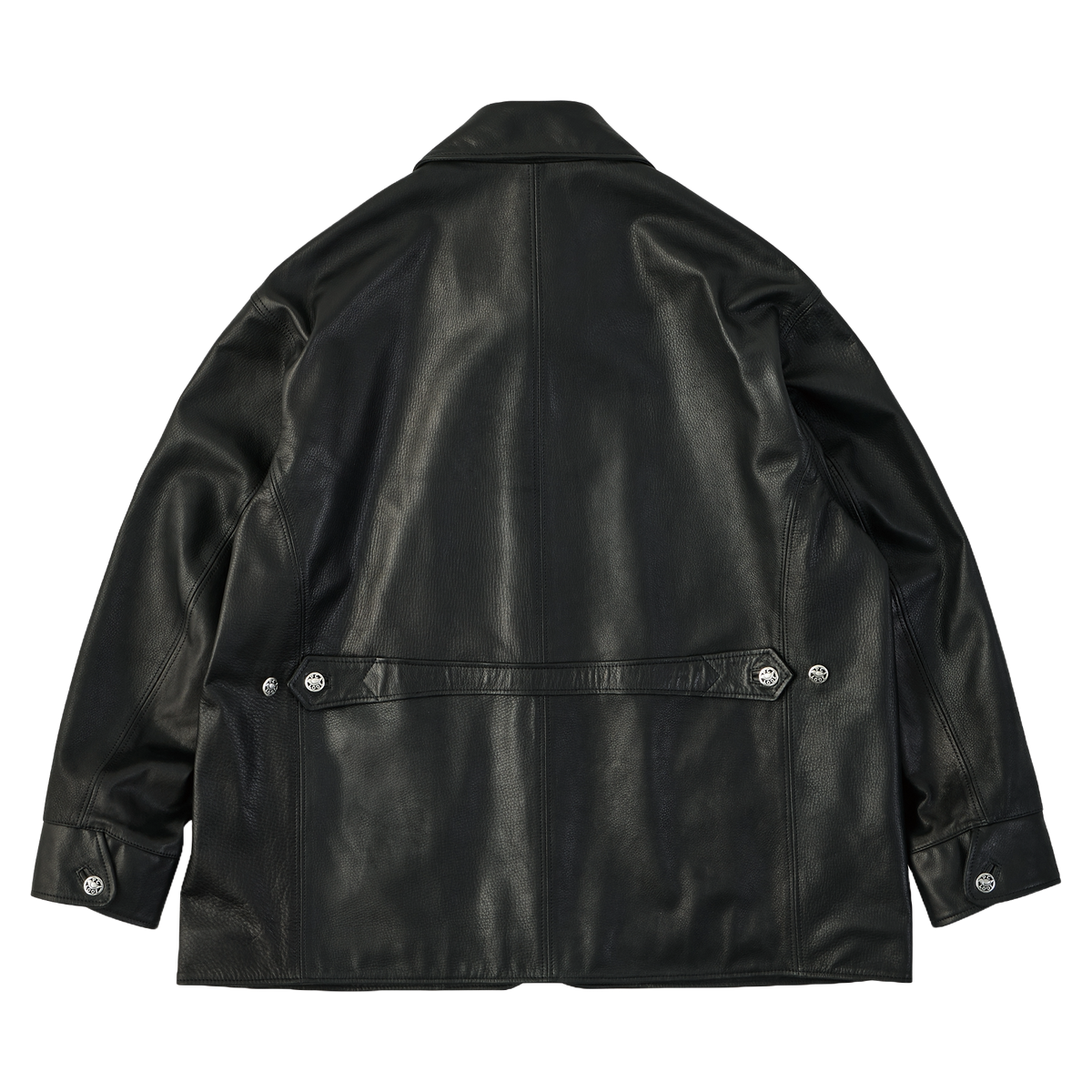 LEATHER CAR COAT W / SILVER BUTTONS