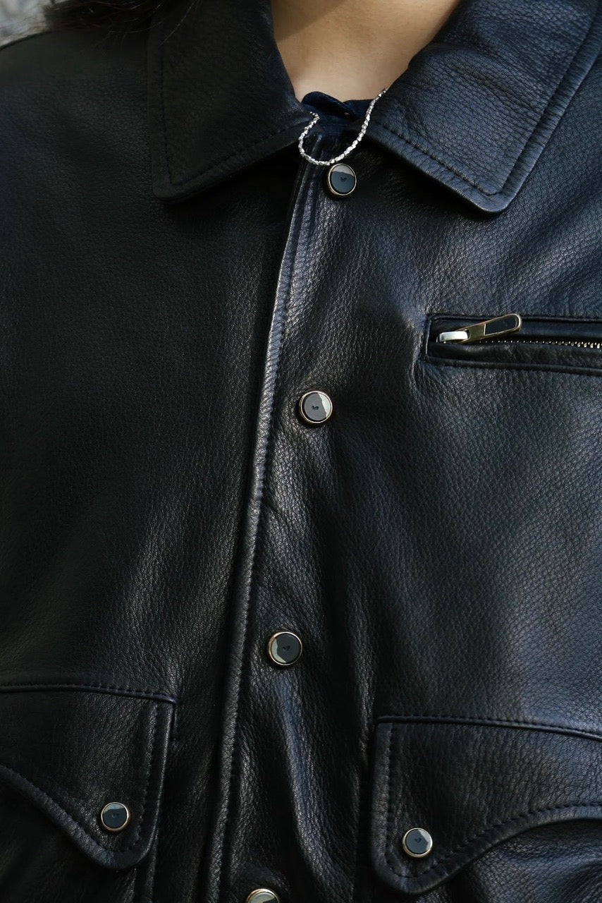 CRASH COLLECTION LEATHER MILITARY JACKET / FLEECE LINING (POLARTEC)