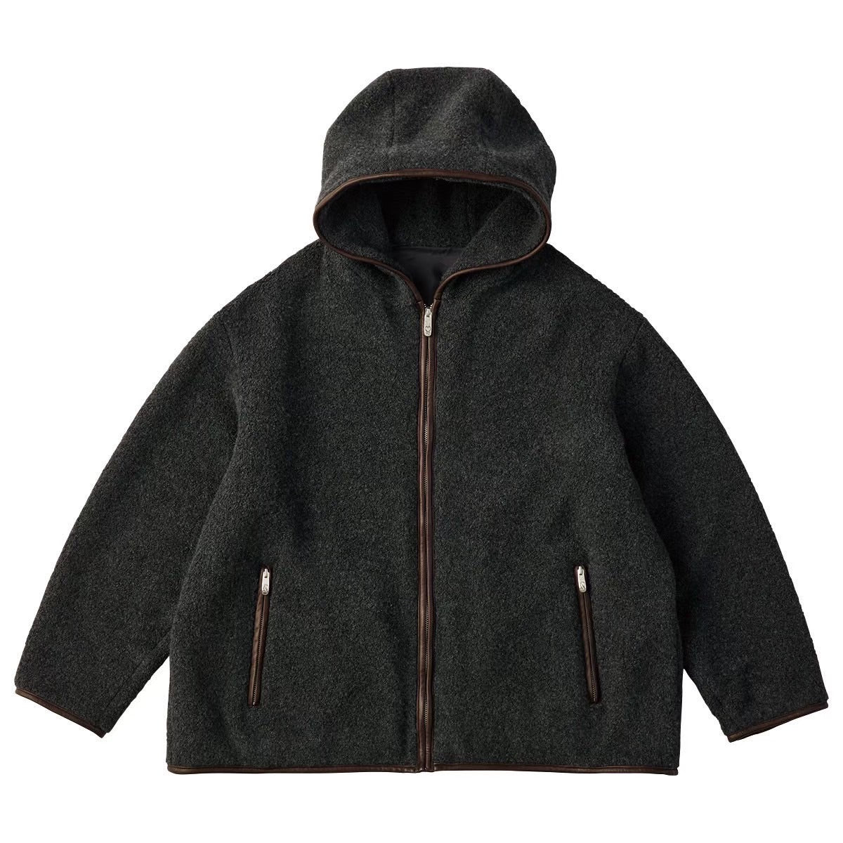 CASHMERE ZIP UP HOOD JACKET W / LEATHER PIPING (ENTREFINO)