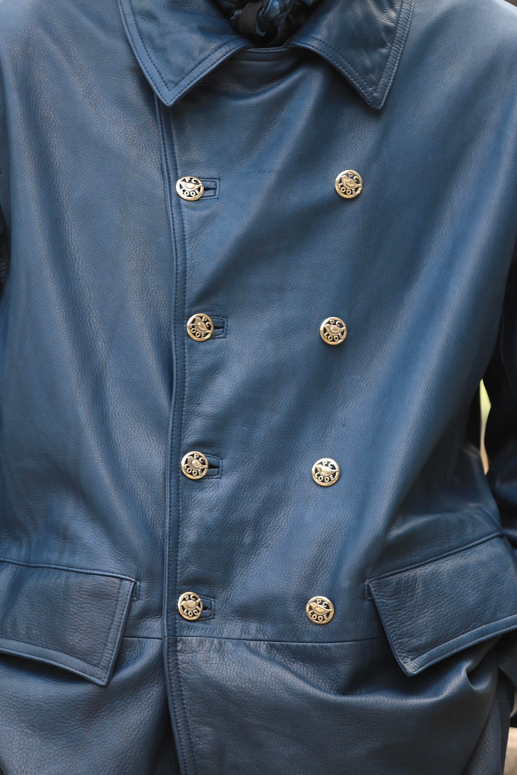 LEATHER DRUG STORE JACKET W / SILVER BUTTONS