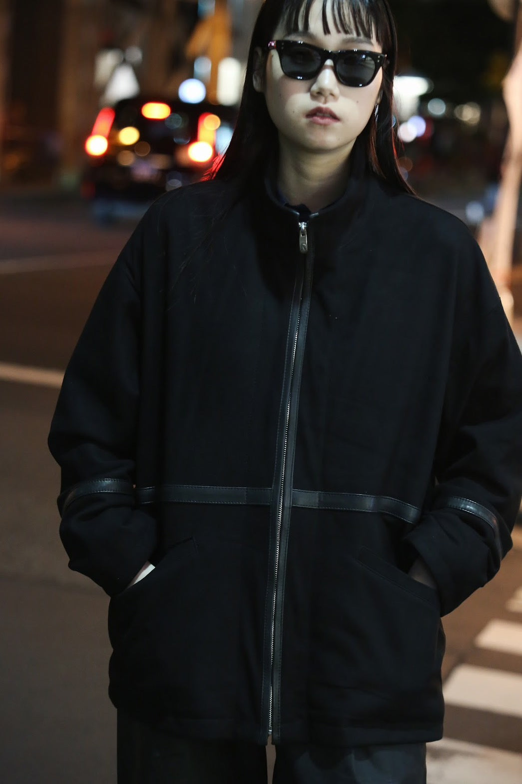 LEATHER SUEDE ZIP UP JACKET W / SILVER ZIPPER (ENTREFINO)