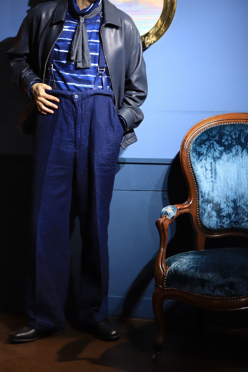 SEA ISLAND SASHIKO PANTS W / SUSPENDERS (LIMITED)