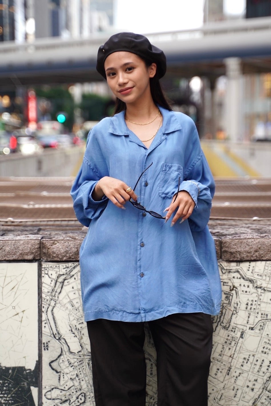 H/W INDIGO SILK LONG SHIRT