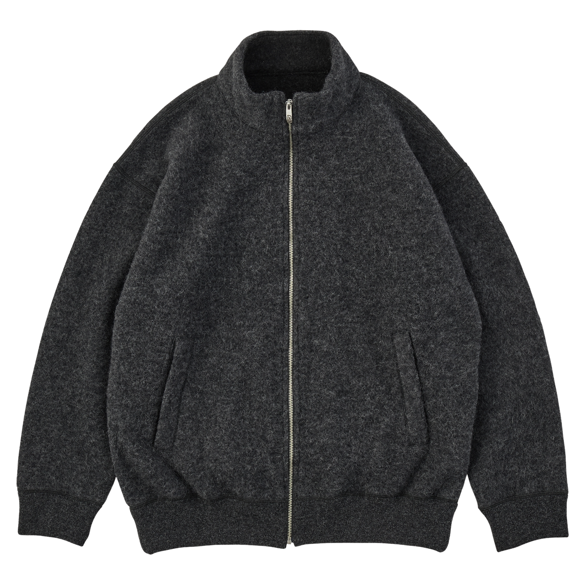 BABY ALPACA / CASHMERE DOUBLE FACE ZIP UP JACKET W / SILVER ZIPPER