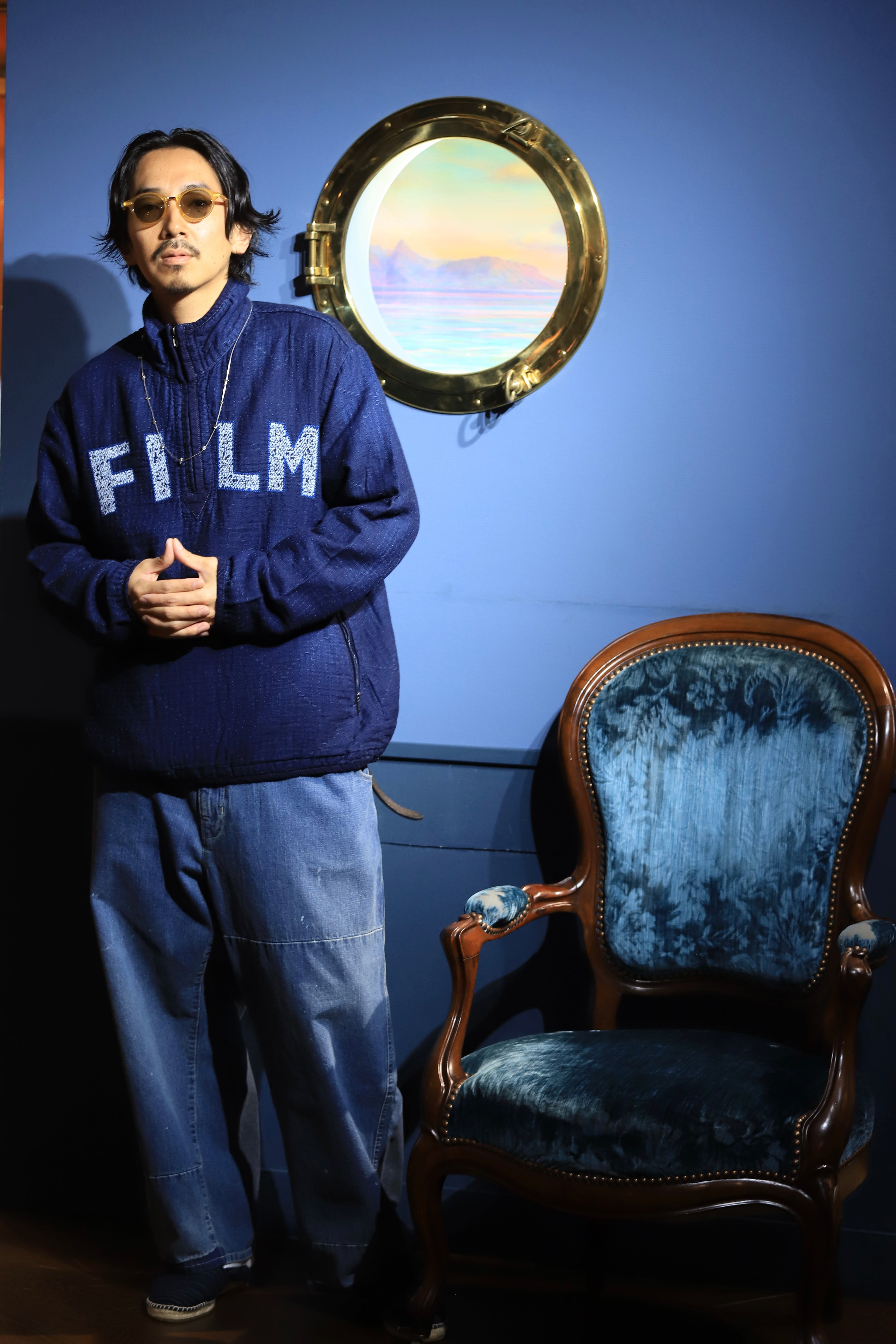 SEA ISLAND SASHIKO HALF ZIP PULLOVER EMBROIDERY (FILM) (LIMITED)
